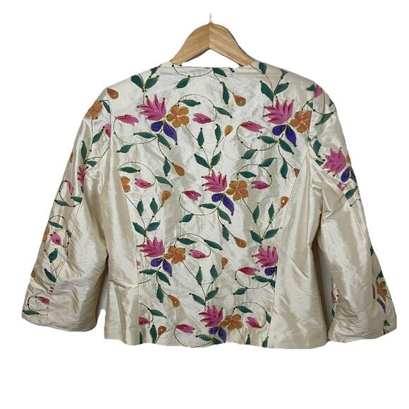 KRISS Sweden Hand Painted Flowers Silk Jacket Artsy Art-to-wear EU 38 / US 6 / M - Picture 3 of 16